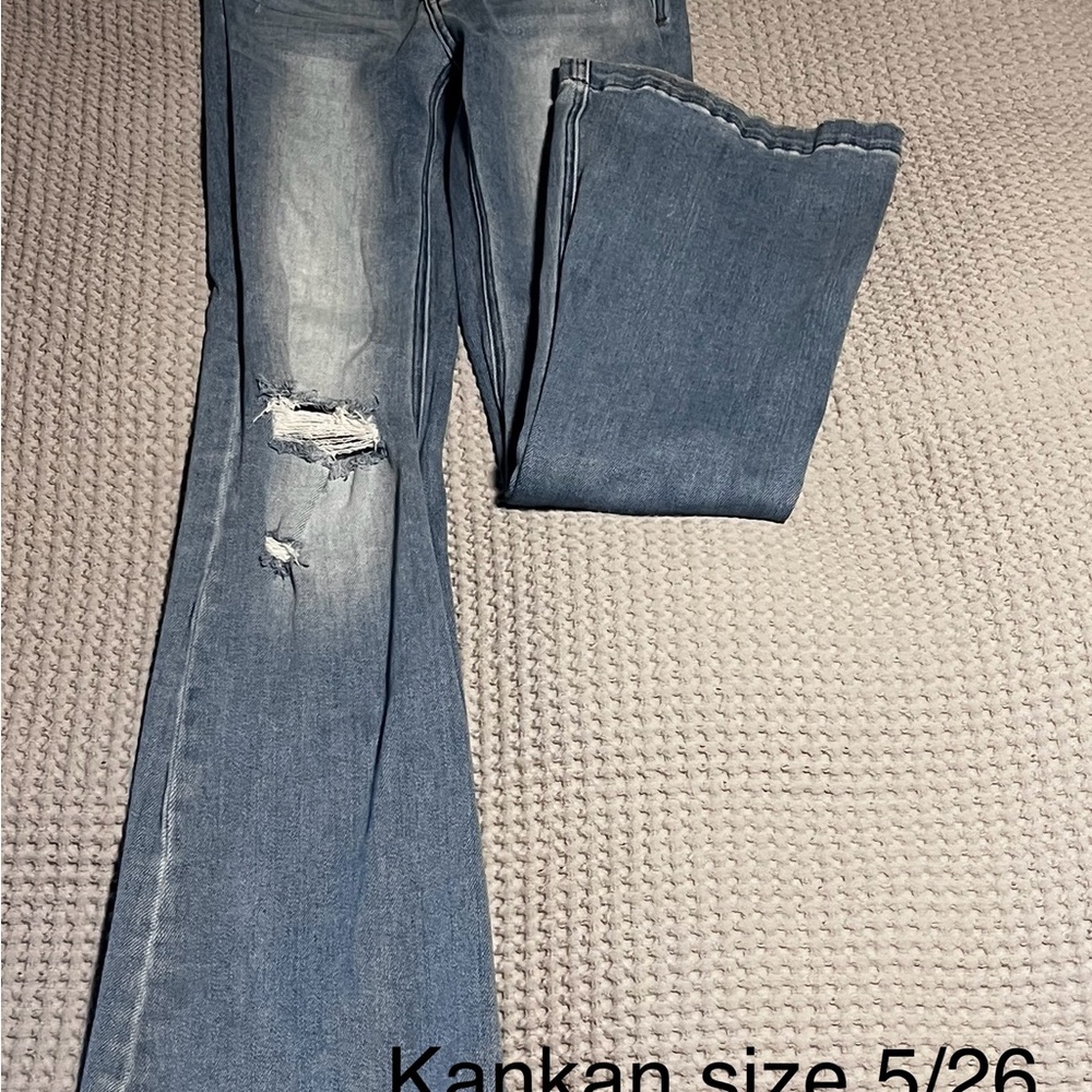 KanCan Women's Light Blue Distressed Flare Jeans